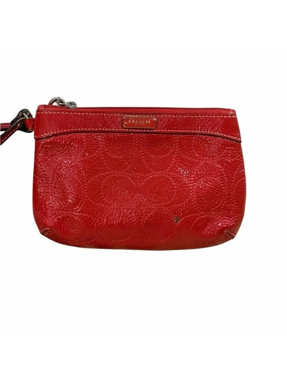 Coach Cherry Red Textured Leather Wristlet